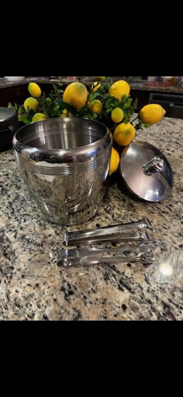 Vintage Hampton Forge 18/10 Stainless Steel Ice Bucket W/2 Sets Of Tongs